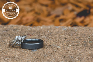 wedding rings on rock